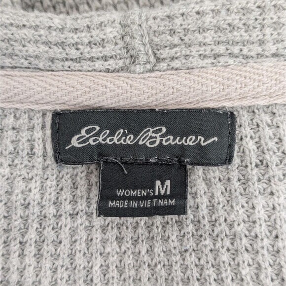 Eddie Bauer Top Medium Gray Thermal Hoodie Waffle Knit Pullover Long Sleeve - Picture 7 of 8